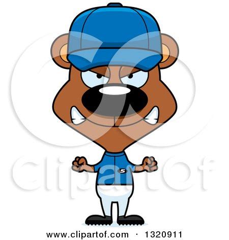 Clipart of a Cartoon Angry Brown Bear Baseball Player - Royalty Free ...