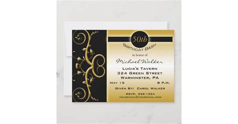 50th Birthday Party In Elegant Black And Gold Invitation Zazzle