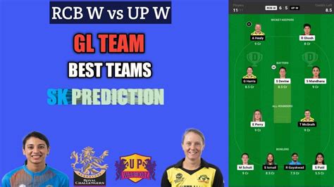 RCB W VS UP W DREAM 11 PREDICTION SL TEAM GL TEAMS SK PREDICTION TATA