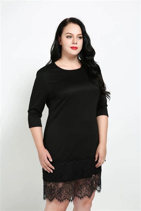 Womens Sexy O Neck Plus Size Casual Dress Lace Patchwork Quarters