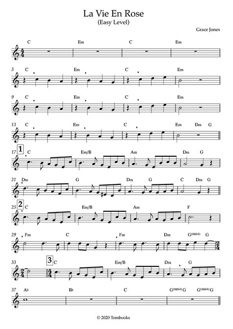 La Vie En Rose (Easy Level, Alto Sax) (Grace Jones) - Saxophone Sheet Music