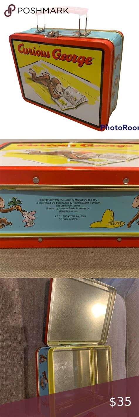 Curious George Vintage Lunch Pail Metal Keepsake Box Tin Keepsake Boxes Curious George Lunch