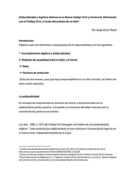 Antijuridicidad Y Leg Tima Defensa En El Nuevo C Digo Civil Y Comercial