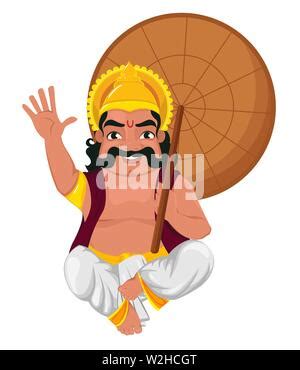 Onam Celebration King Mahabali Holding Umbrella Set Of Four Poses