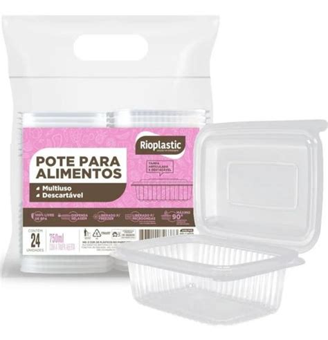 24Un Pote Marmita Retangular 750ML Descartável Fitness Fit Freezer