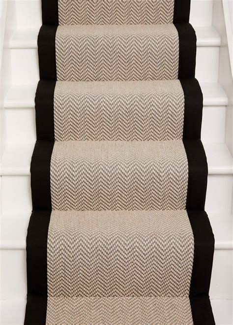 Ivory Herringbone Flatweave Stair Runner With Black Tape Etsy