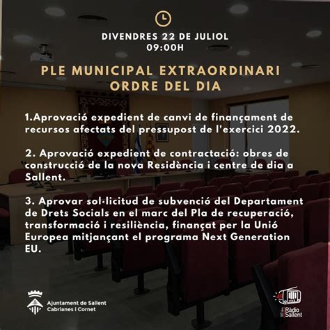 Ajuntament De Sallent Convocat Ria Del Ple Municipal Extraordinari Del