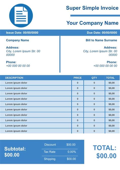 A Simple Invoice Form With Blue Lines And Numbers On The Front Along