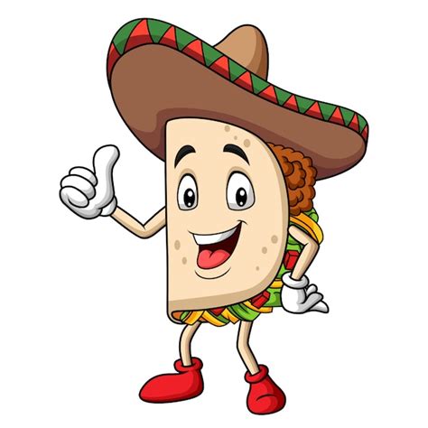 Taco De Dibujos Animados Con Un Sombrero Dando Pulgar Vector Premium