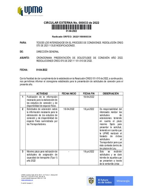 Fillable Online Upme Gov Colombia Publica Formatos Para Solicitud