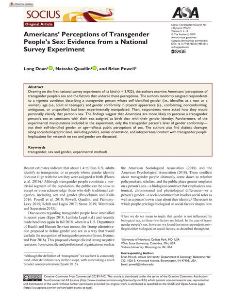 Pdf Americans Perceptions Of Transgender Peoples Sex Evidence From A National Survey Experiment