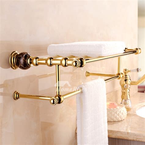 Gold Bathroom Accessories Set Polished Brass Marble Luxury Modern