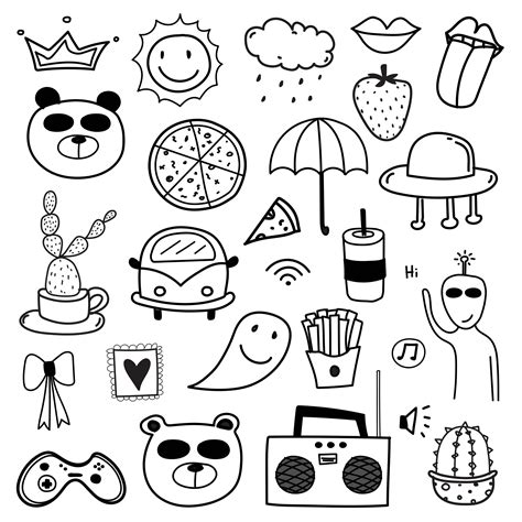 Hand Drawn Doodle Lovely Vector Set Doodle Funny Clipart Set Etsy