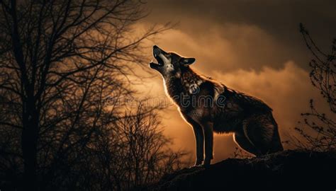 Silueta De Un Lobo Aullando Al Atardecer Belleza En La Naturaleza