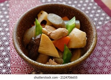 Chikuzenni Simmered Chicken Root Vegetables Stock Photo