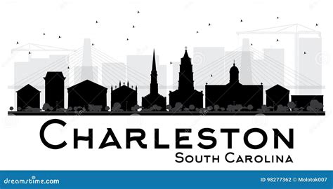 Charleston South Carolina City Skyline Black And White Silhouette