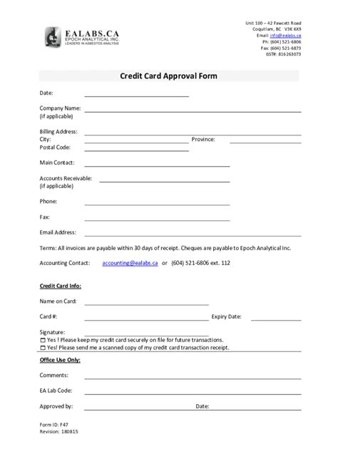 Fillable Online Credit Card Approval Form Ealabsca Fax Email Print Pdffiller