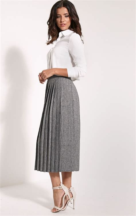 Enola Grey Pleated Midi Skirt Skirts Prettylittlething