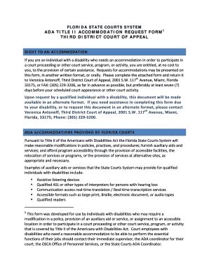 Fillable Online 3dca Flcourts ADA TITLE II ACCOMMODATION REQUEST FORM1