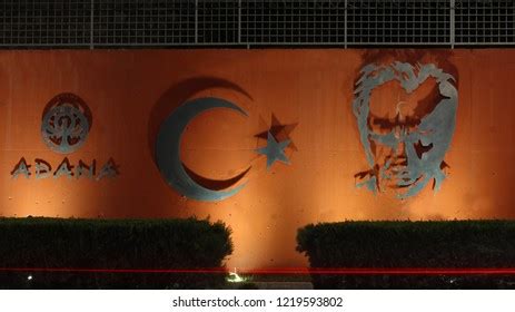 Turkish Flag Mustafa Kemal Portrait Founder Stock Photo 1219593805