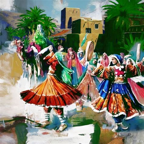 Pashtun Village Women Dancing Gull G Paintings Prints Abstract