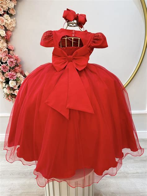 Vestido Infantil Vermelho Damas Luxo C Renda Metalizada Rosa