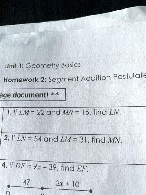 Unit I Geometry Basics Homework Segment Addition Postulate Age