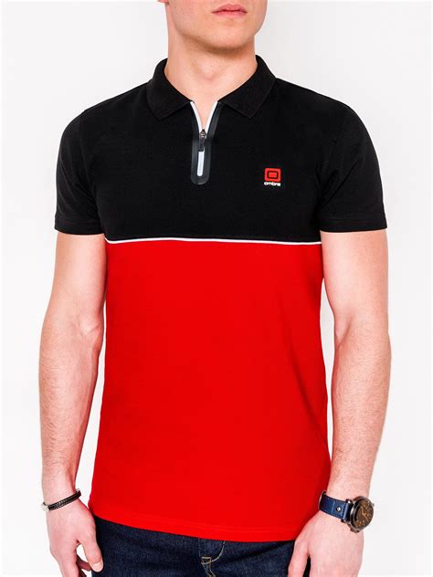 Men's plain polo shirt S919 - black/red | MODONE wholesale - Clothing ...