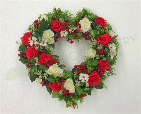 Heart Shaped Floral Wreath (Red & White) 40cm 70cm/ Love Heart Wreath ...