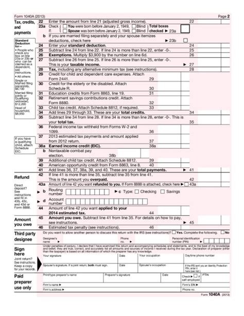 1040a Us Individual Income Tax Return