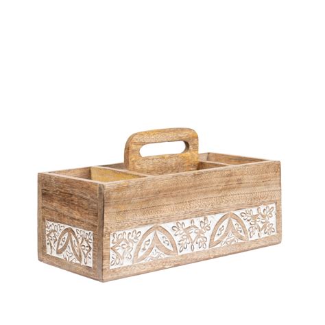 Handcrafted Mango Wood Carved Storage Caddy X X Cm Want Home Gift