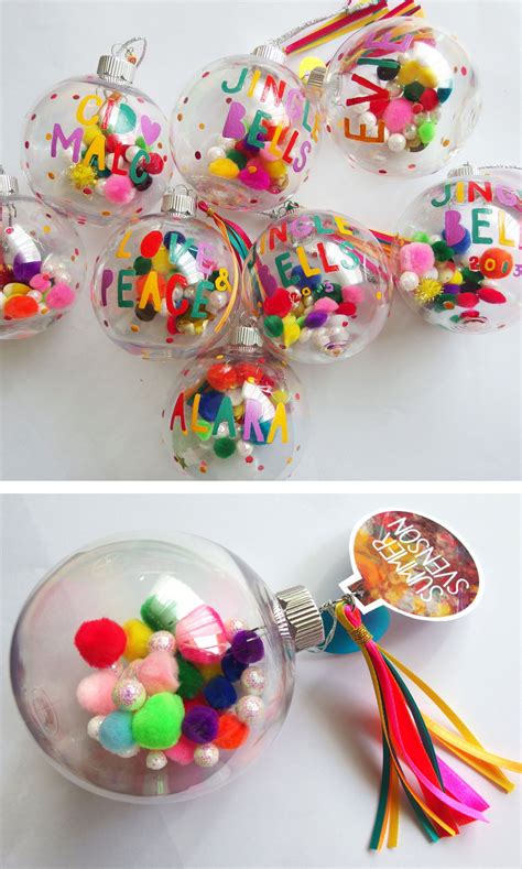 Personalised Christmas Bauble Colourful With Pom Poms Etsy Personalised Christmas Baubles