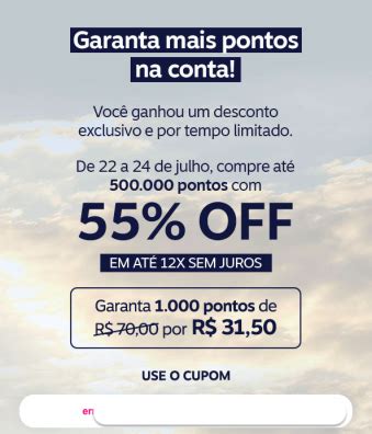 Confira o e mail Compre até 500 000 pontos Livelo 55 de desconto