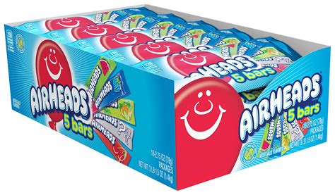 Airheads Candy Assorted Flavors 5 Individually Wrapped Full Size Bars Per Pack