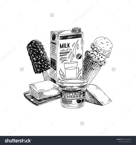 Beautiful Vector Hand Drawn Dairy Products Stock Vector Royalty Free