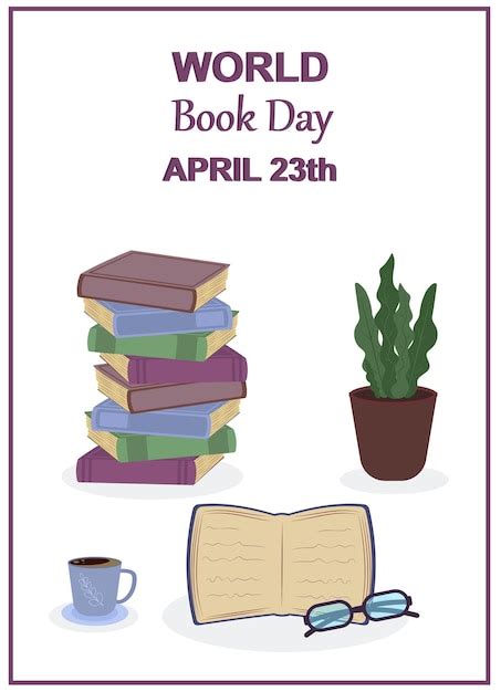 Premium Vector Book Dayposter With An Open Bookstack Of Books Flower