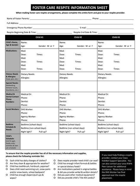 Fillable Online Ifapa Foster Care Respite Information Sheet Ifapa Fax