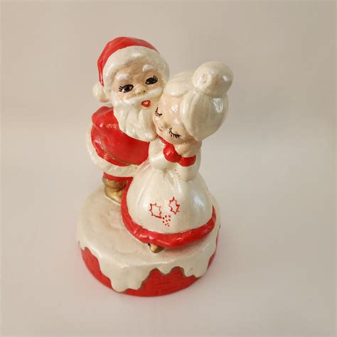 Vintage Chalkware Santa Kissing Mrs Claus Hand Painted Etsy