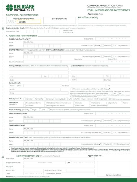 Fillable Online Common Application Form For Lumpsum And Sip Bb Prabal