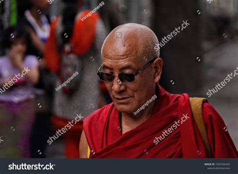 Tibetan Buddhist Monk Wearing Black Sunglasses Stock Photo 1502566559