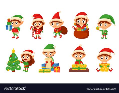 Cartoon Santa Elves Characters Christmas Elf Vector Image