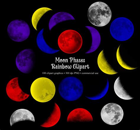 Moon Phases Clipart Rainbow Colors Moon Clip Art Graphics Etsy Australia