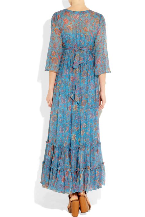 Leaves Of Grass Cheltenham Floral Print Silk Chiffon Maxi Dress In