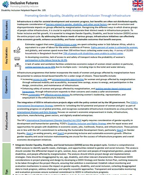 Gender Equality And Social Inclusion Gesi And Infrastructure Cheat