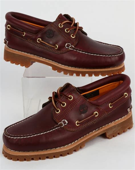 Timberland Authentics 3 Eye Classic Burgundy Shoes Boat Deck Mens