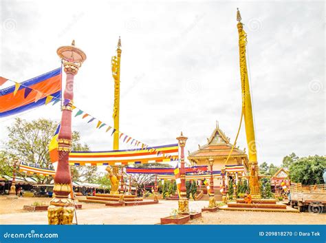 Khmer Pagoda With Flag Editorial Image Image Of Cambodia 209818270