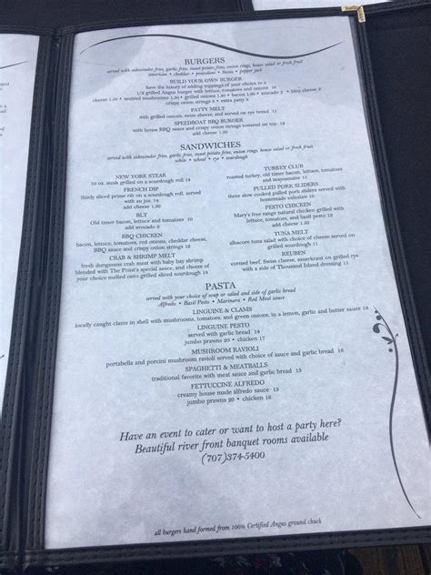 Menu at The Point Restaurant, Rio Vista