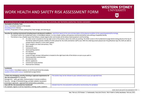 Whs Risk Assessment Form V Hpe Asessment Task Work Health And