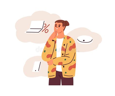 Person Buyer Thinking What To Buy Choosing Purchase Device To Spend