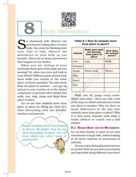 Body Movements NCERT Book Of Class 6 Science